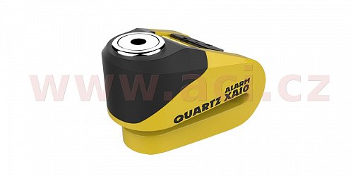 zámek kotoučové brzdy Quartz Alarm XA10, OXFORD - Anglie (integrovaný alarm, žlutý/černý, průměr čepu 10 mm)